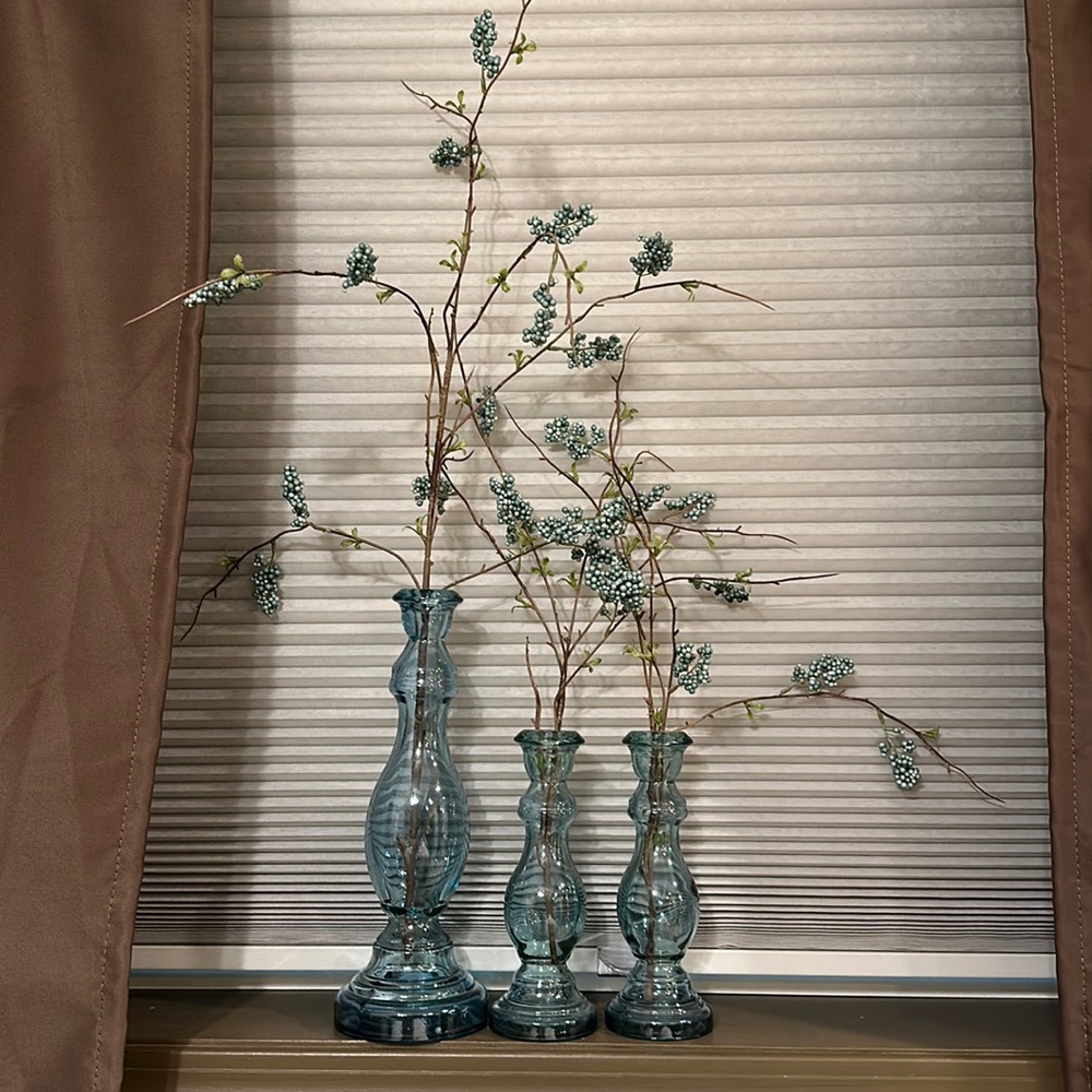 Three turquoise vases or candle holders.  No chips. Excellent condition